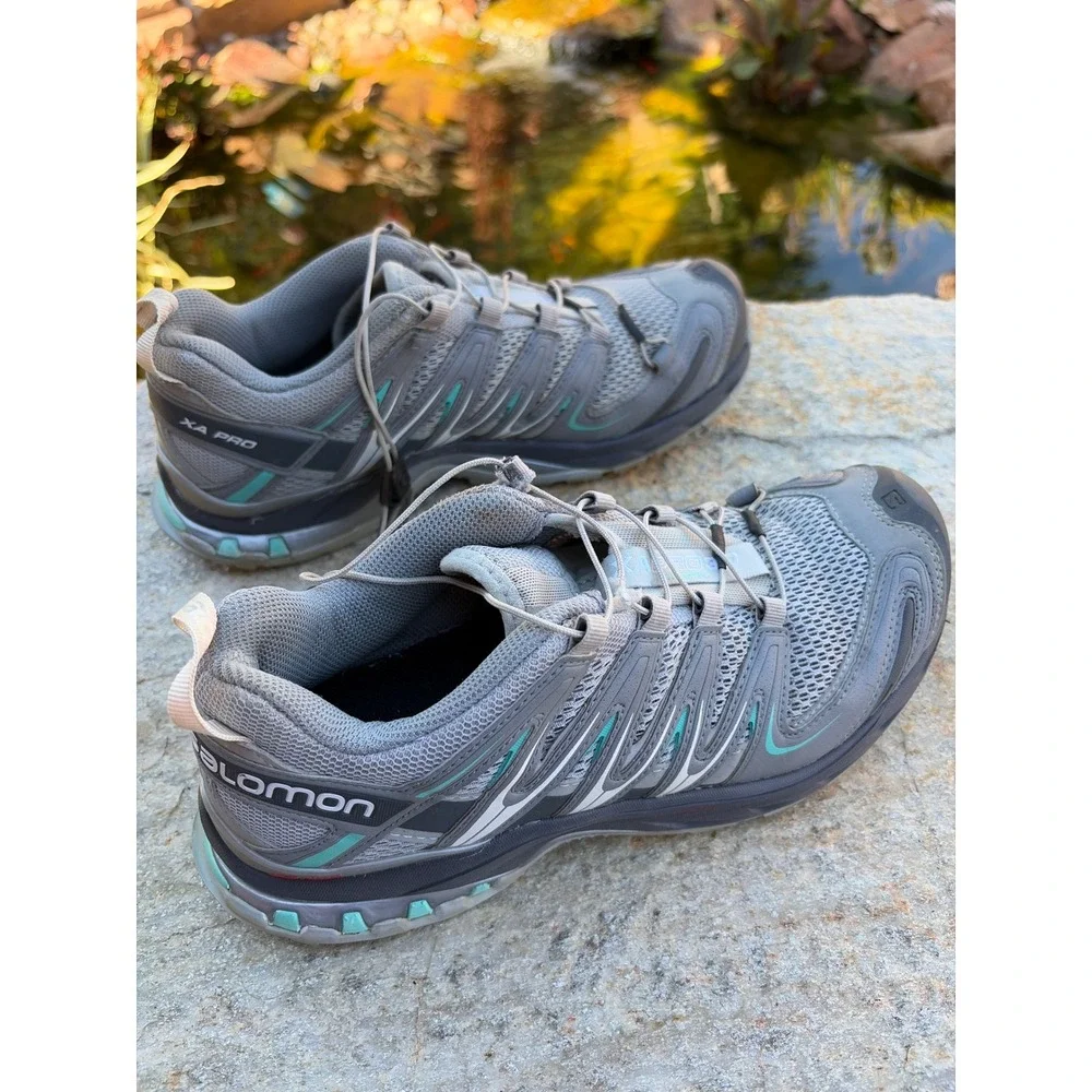 Salomon XA Pro 3D Mens 7.5 Grey Teal Mountain Trail Running Shoes 356811